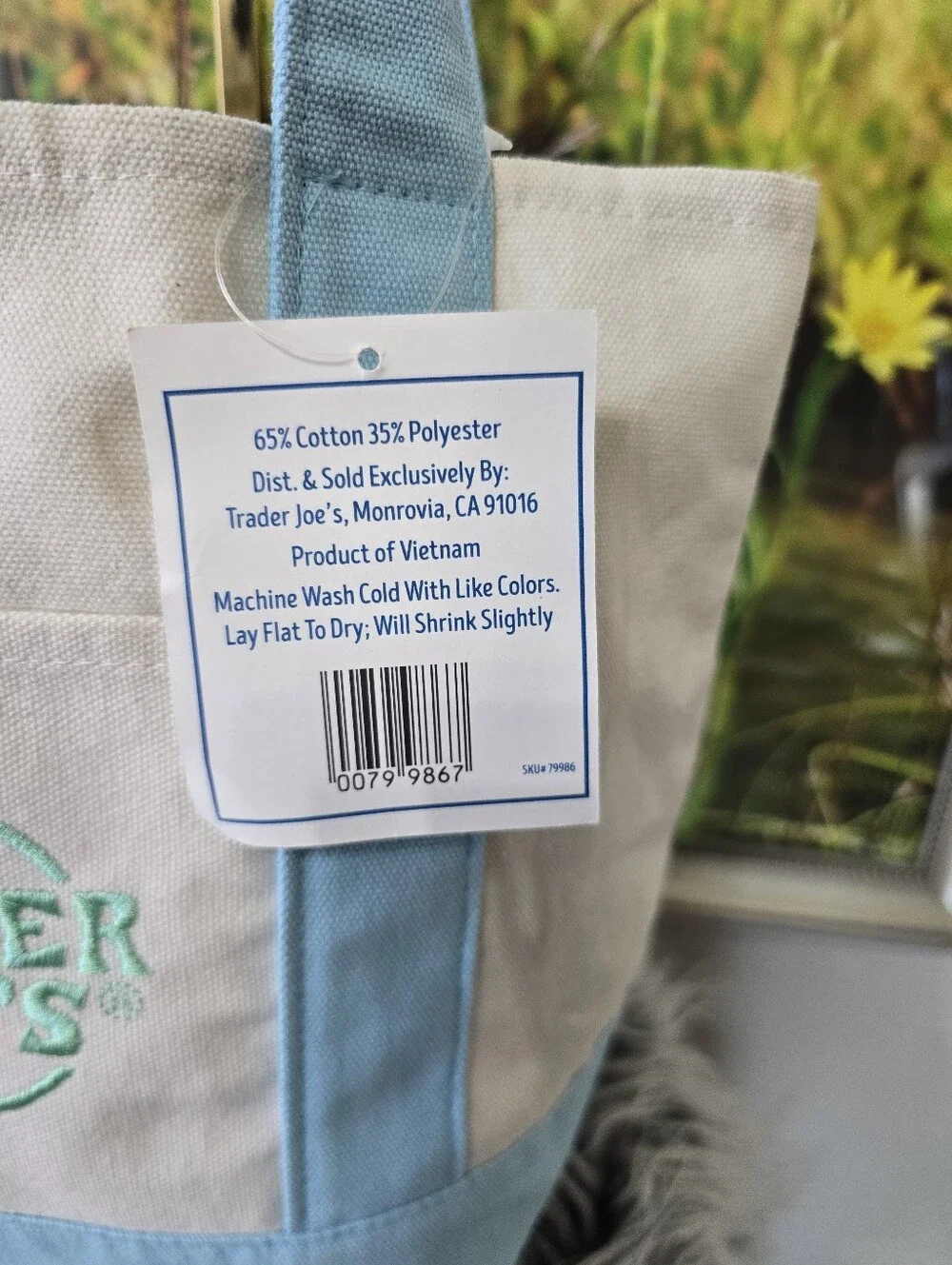 Trader Joe’s Mini Pastel Blue Canvas Tote Bag Reusable Grocery Shopper NWT